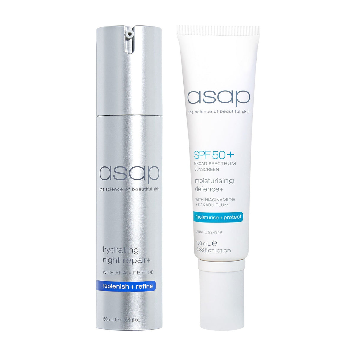 asap Hydrating Night Repair+ 50ml + SPF50+ Moisturising Defence+ 100ml Duo