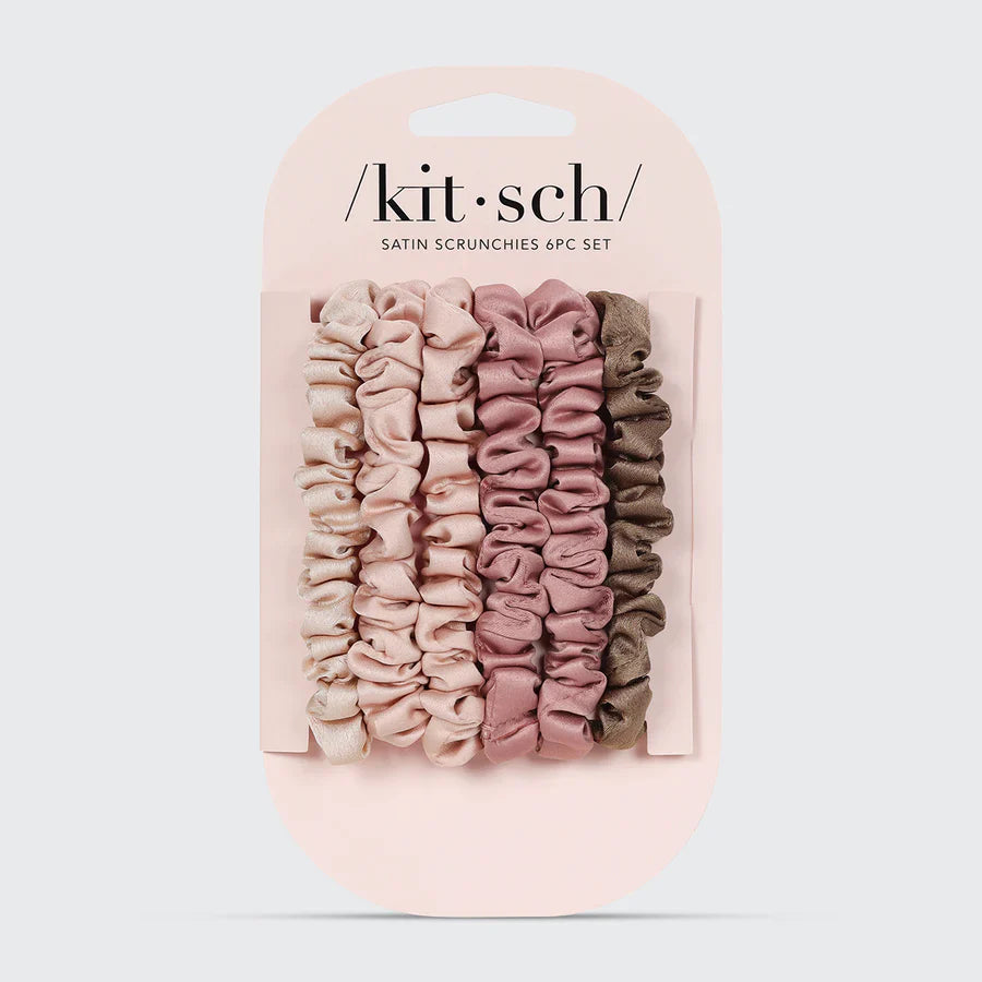 Kitsch Ruched Satin Petite Scrunchies 6pc Set - Terracotta