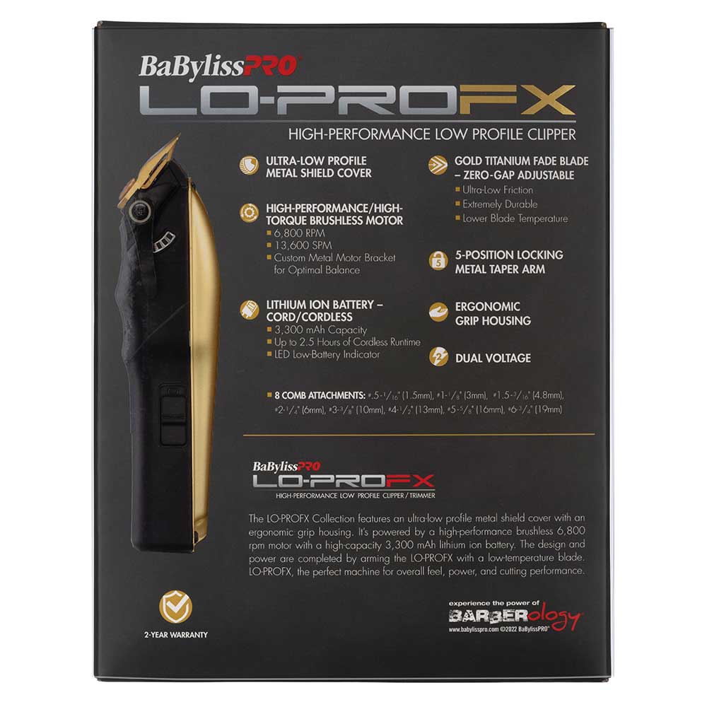 BaBylissPRO Lo-ProFX Clipper - Gold Cord/Cordless