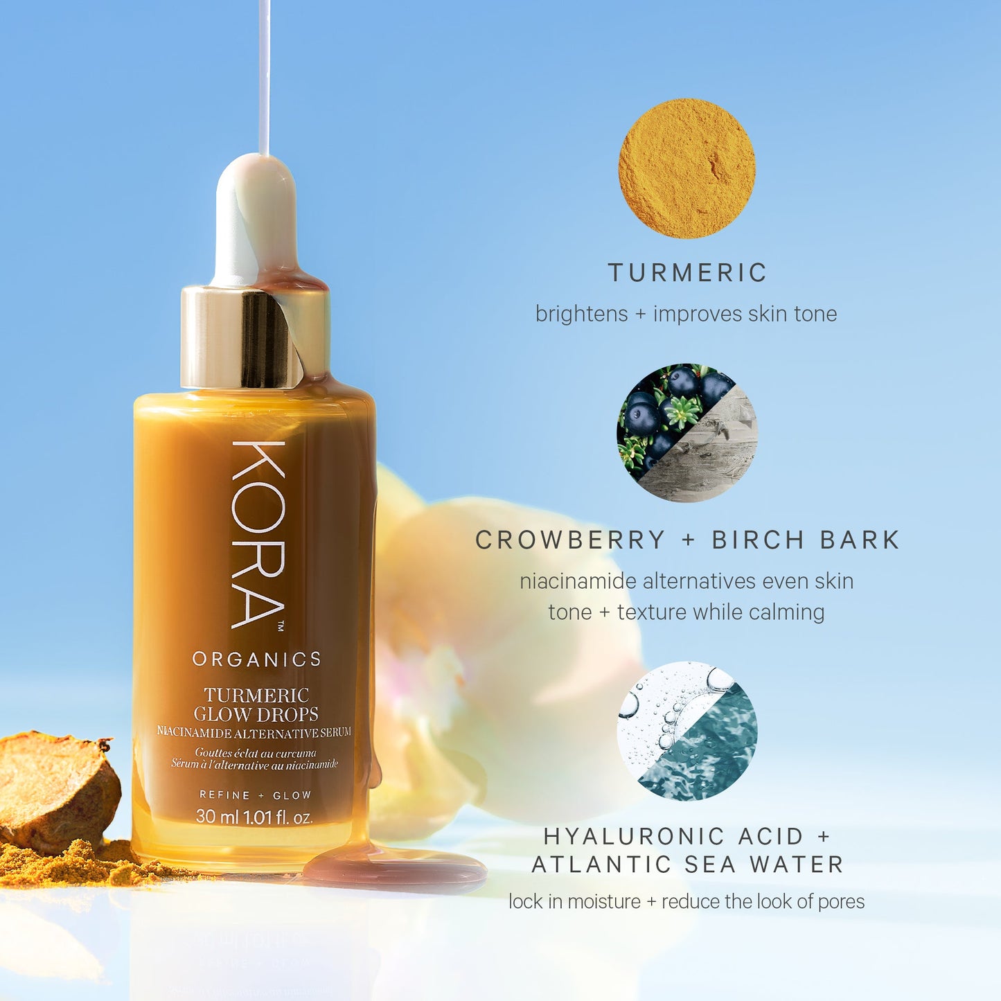 KORA Organics Turmeric Glow Drops Niacinamide Alternative Serum 30ml