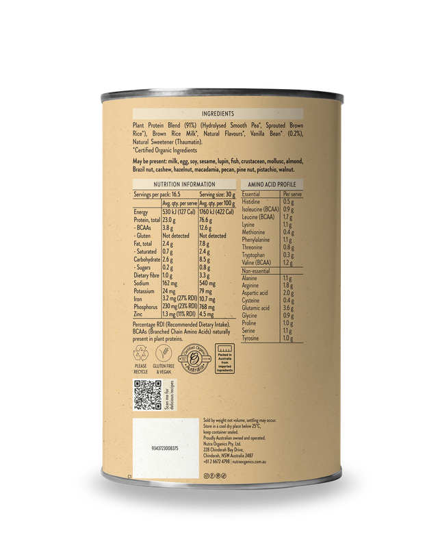 Nutra Organics Clean Plant Protein Vanilla 500g