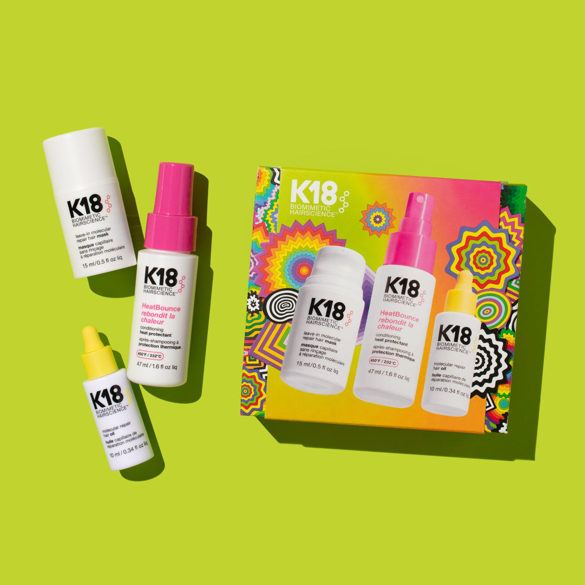 K18 Leave-In Molecular Repair Mask + HeatBounce + Repair Hair Oil Gift Pack