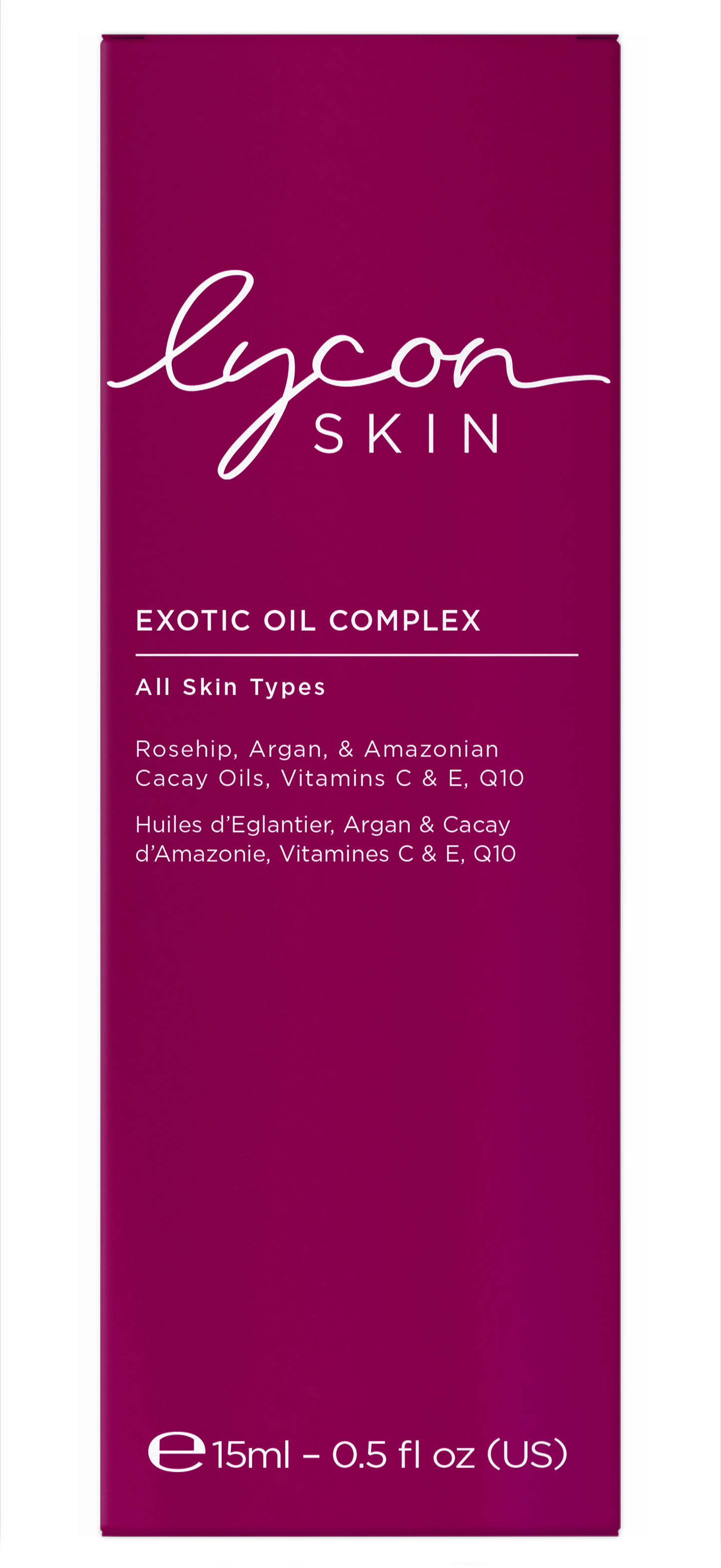 Lycon Exotic Oil Complex 15ml, lightweight hydrating oil blend for all skin types with Rosehip, Argan, and Cacay oils.