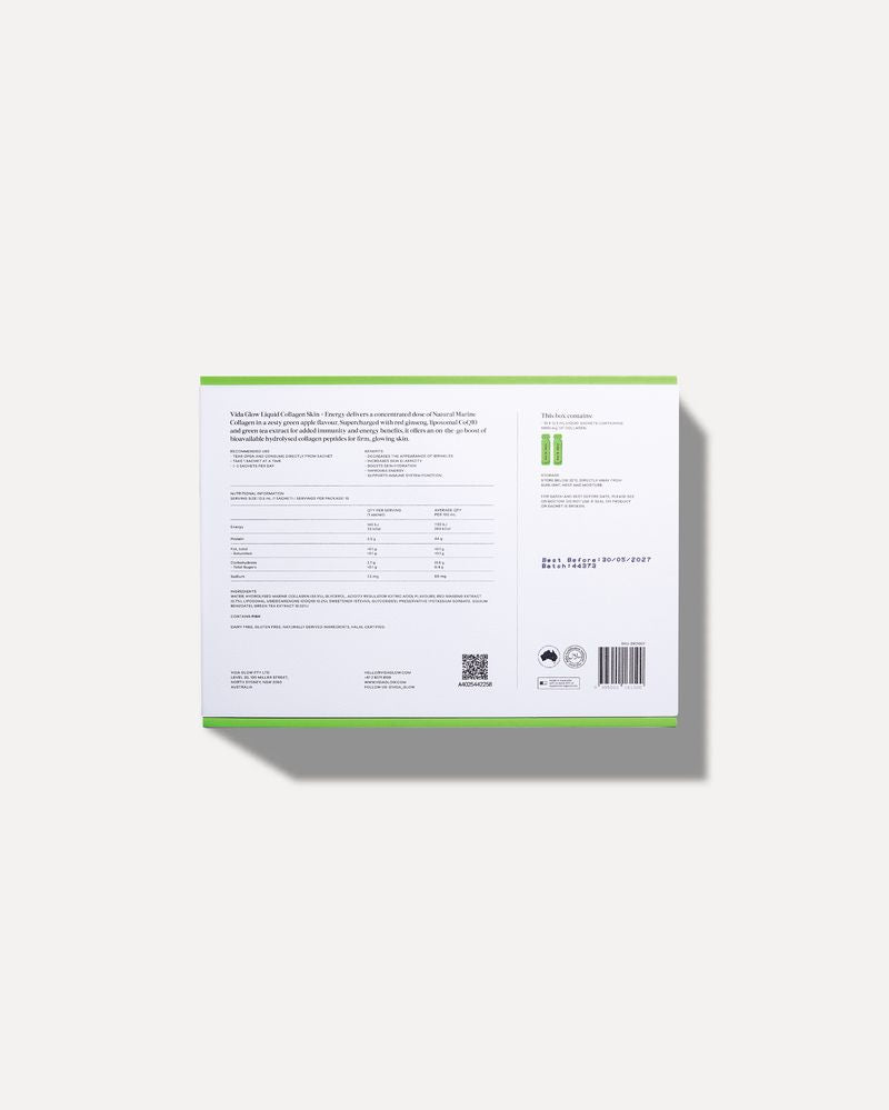 Vida Glow Liquid Collagen Skin + Energy - Green Apple 15 x 12.5ml Sachets
