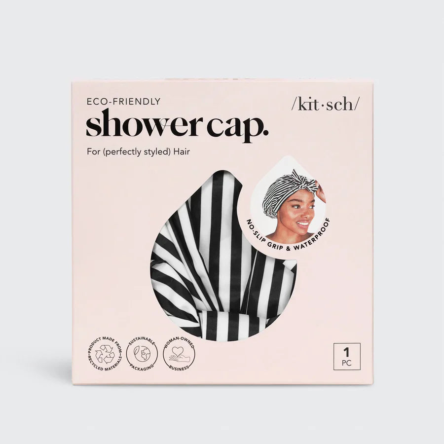 Kitsch Recycled Polyester Luxe Shower Cap - Stripe