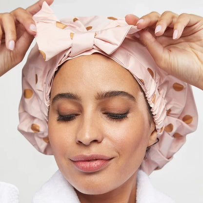 Kitsch Recycled Polyester Luxe Shower Cap - Blush Dot