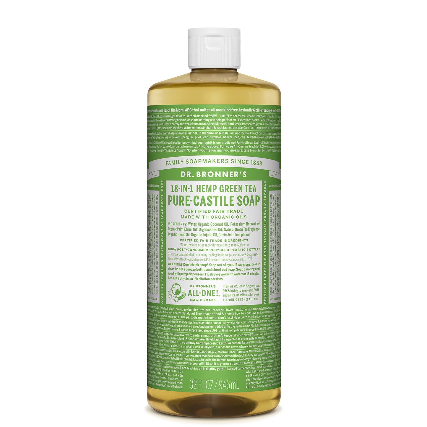 Dr. Bronner's Pure Castile Liquid Soap - Green Tea 946ml