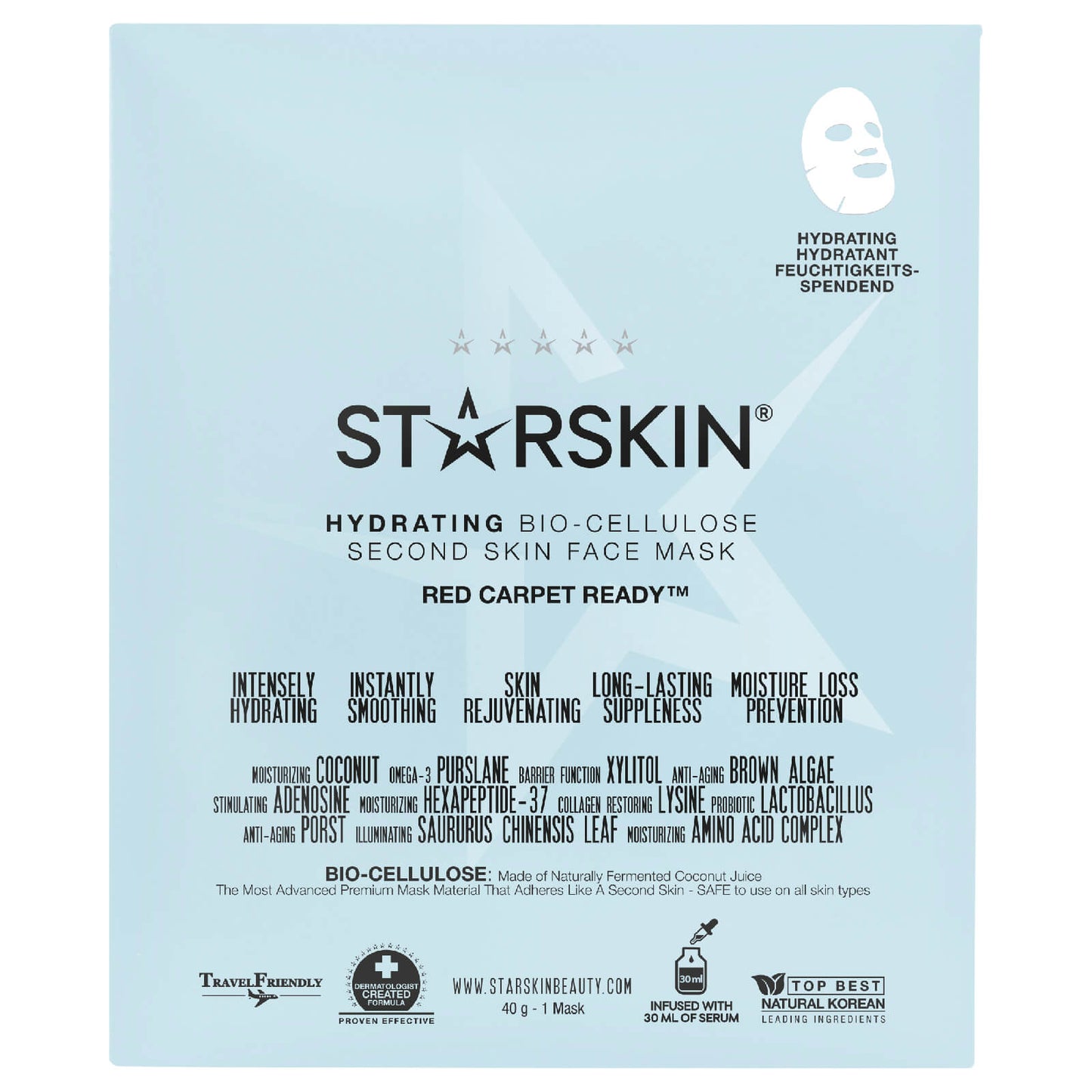 STARSKIN Red Carpet Ready Hydrating Coconut Bio-Cellulose Second Skin Face Mask