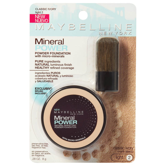 Maybelline Mineral Powder Foundation With Kabuki Brush #20 Classic Ivory 8g