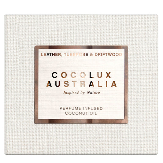 Cocolux Australia Leather, Tuberose and Driftwood Sol Copper Candle 225g