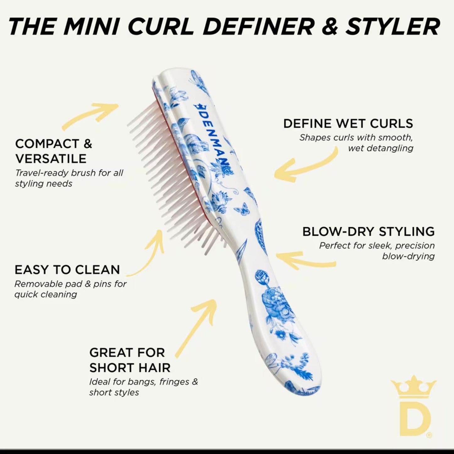 Denman D14 5 Row Mini Styler Brush - Blue Belle