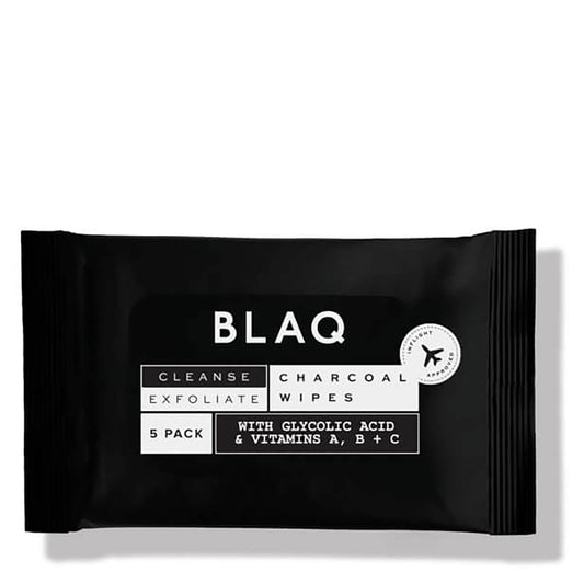 BLAQ Cleanse and Exfoliate Charcoal Wipes with AHA and Glycolic (Pack of 5) (Free Gift)