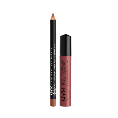 NYX Professional Makeup Liquid Suede Lip Kit - Soft Spoken Mauve Nude