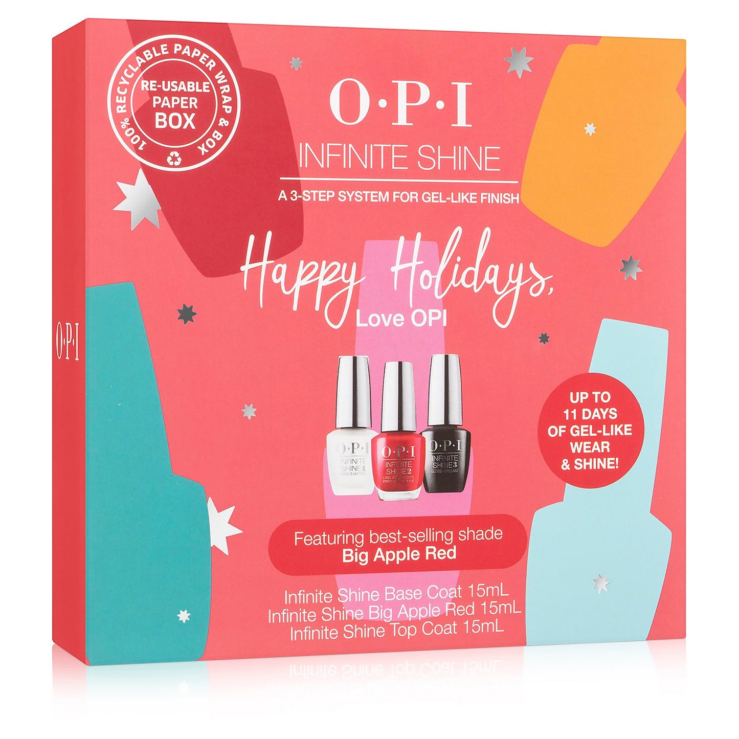 OPI Infinite Shine Big Apple Red Nail Varnish Trio 3 x 15ml