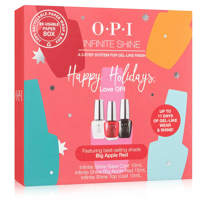 OPI Infinite Shine Big Apple Red Nail Varnish Trio 3 x 15ml