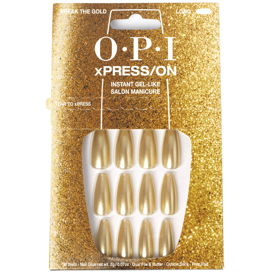 OPI xPRESS/ON - Break the Gold Press On Nails Gel-Like Salon Manicure