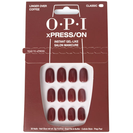 OPI xPRESS/ON - Linger Over Coffee Press On Nails Gel-Like Salon Manicure