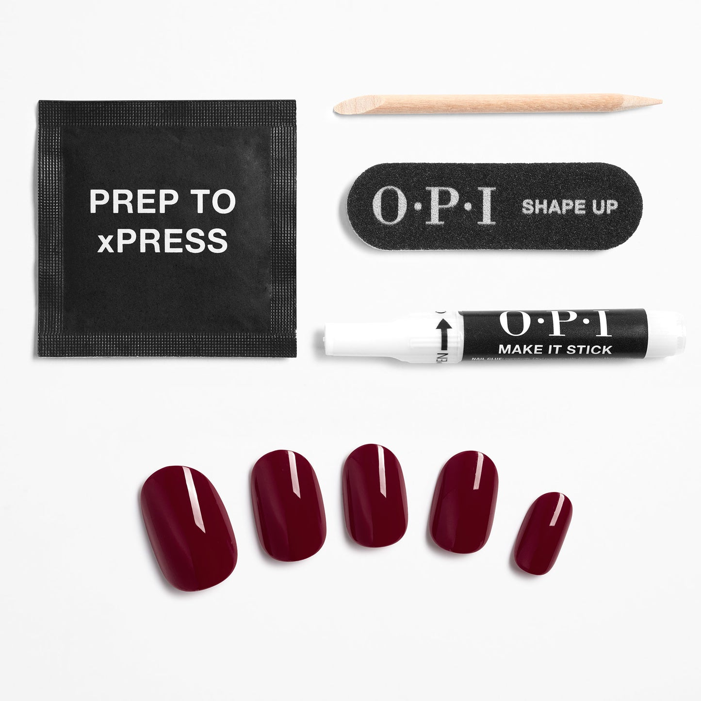 OPI xPRESS/ON Dark Red Press On Nails Gel-Like Salon Manicure - Malaga Wine