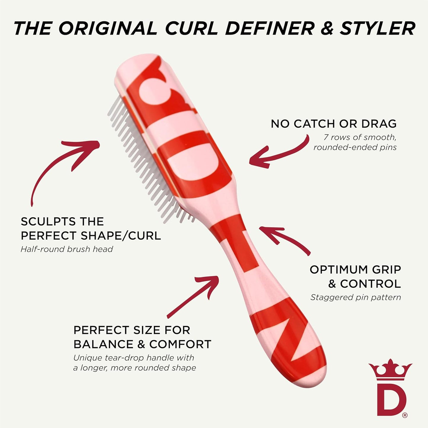 Denman D3 Pink 7 Row Styler Brush