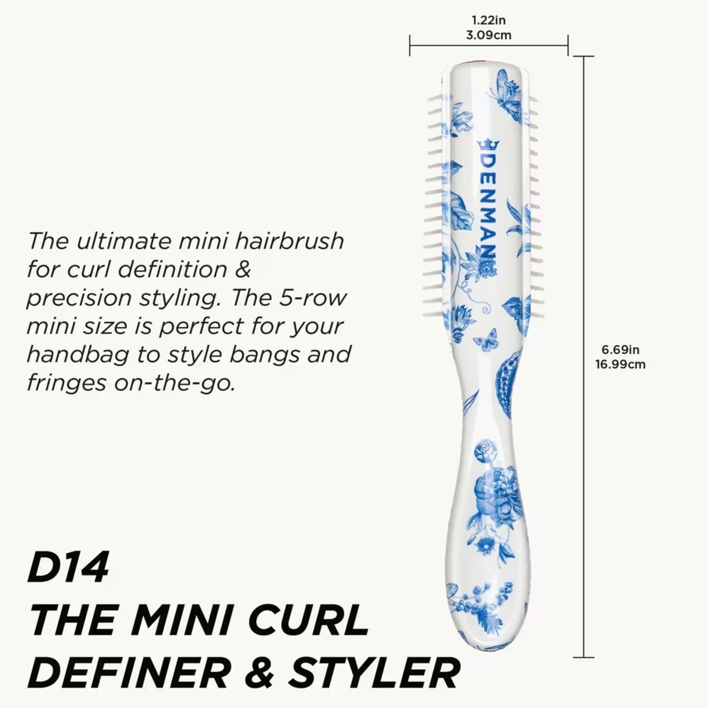 Denman D14 5 Row Mini Styler Brush - Blue Belle