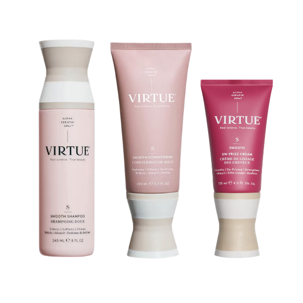 Virtue Smooth Shampoo, Conditioner + Polish Un-Frizz Cream