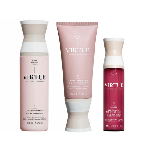 Virtue Smooth Shampoo, Conditioner + Frizz Block Smoothing Spray