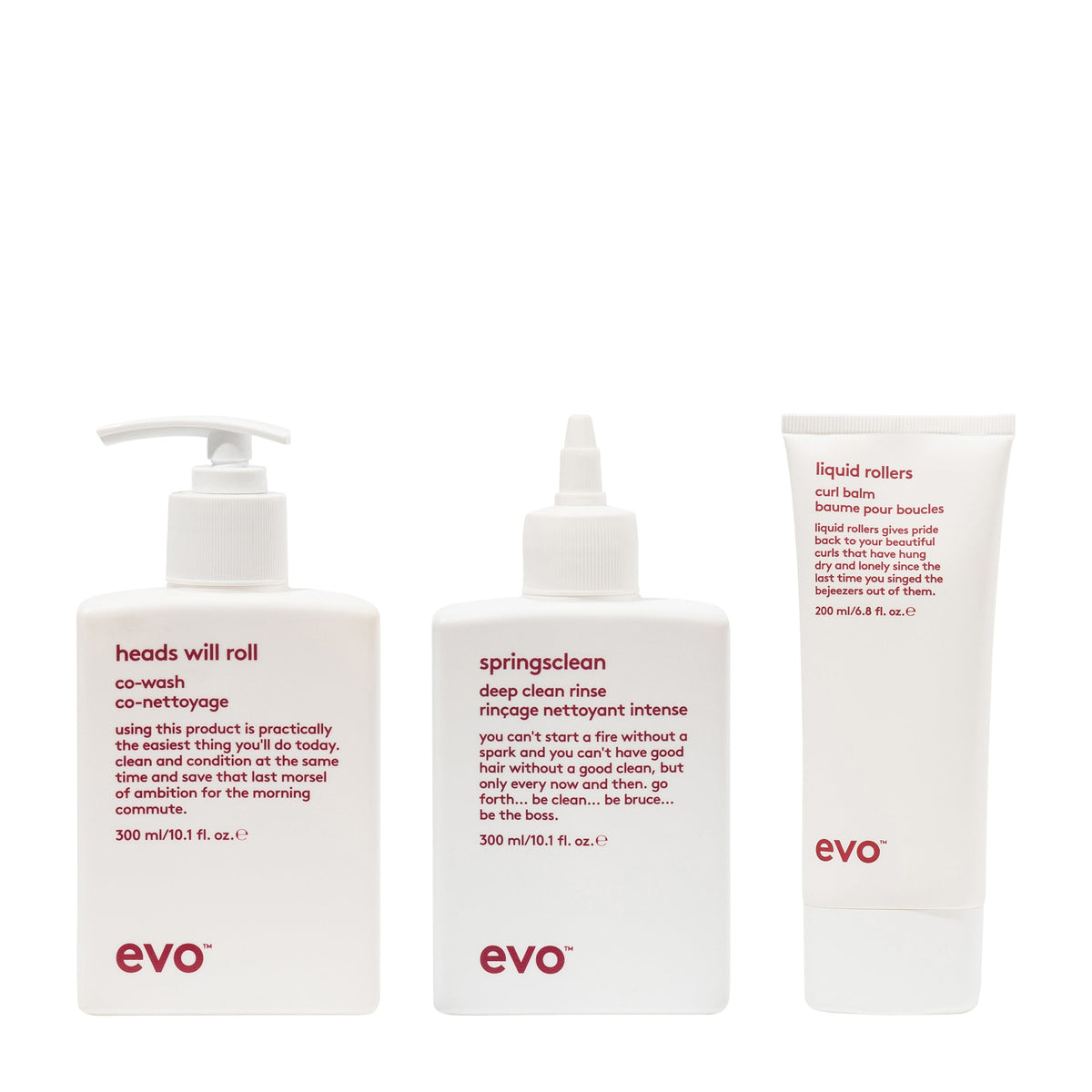 evo Curl Trio - Heads Will Roll + Springs Clean + Liquid Rollers