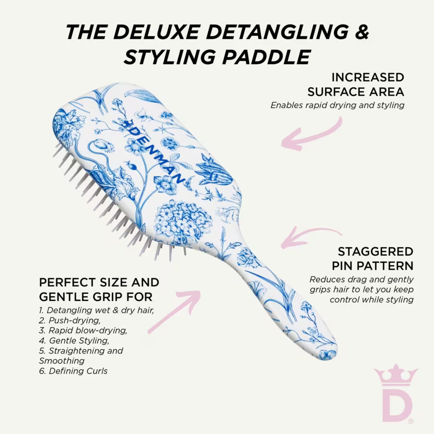 Denman D38 Power Paddle Brush - Blue Belle