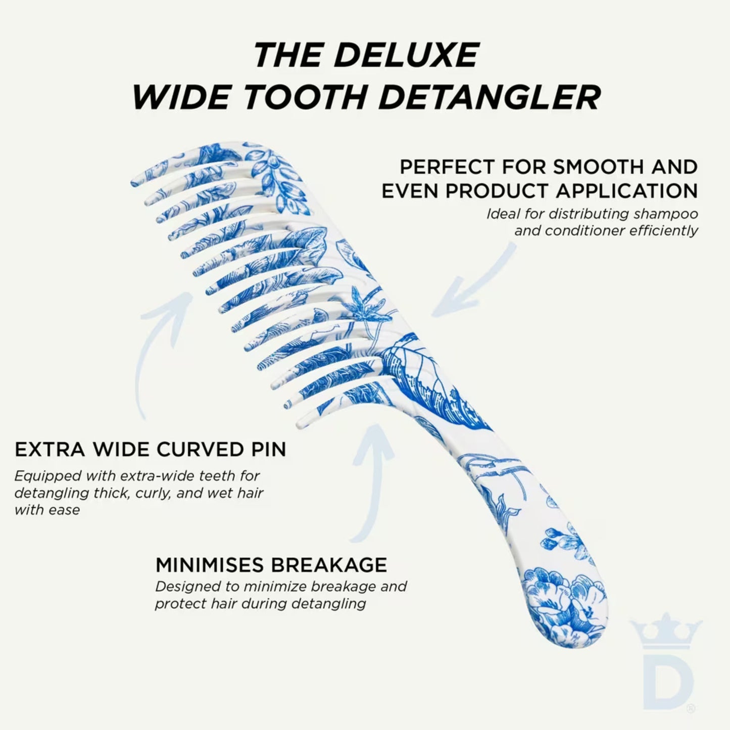 Denman D28 Deluxe Wide Tooth Detangling Comb - Blue Belle
