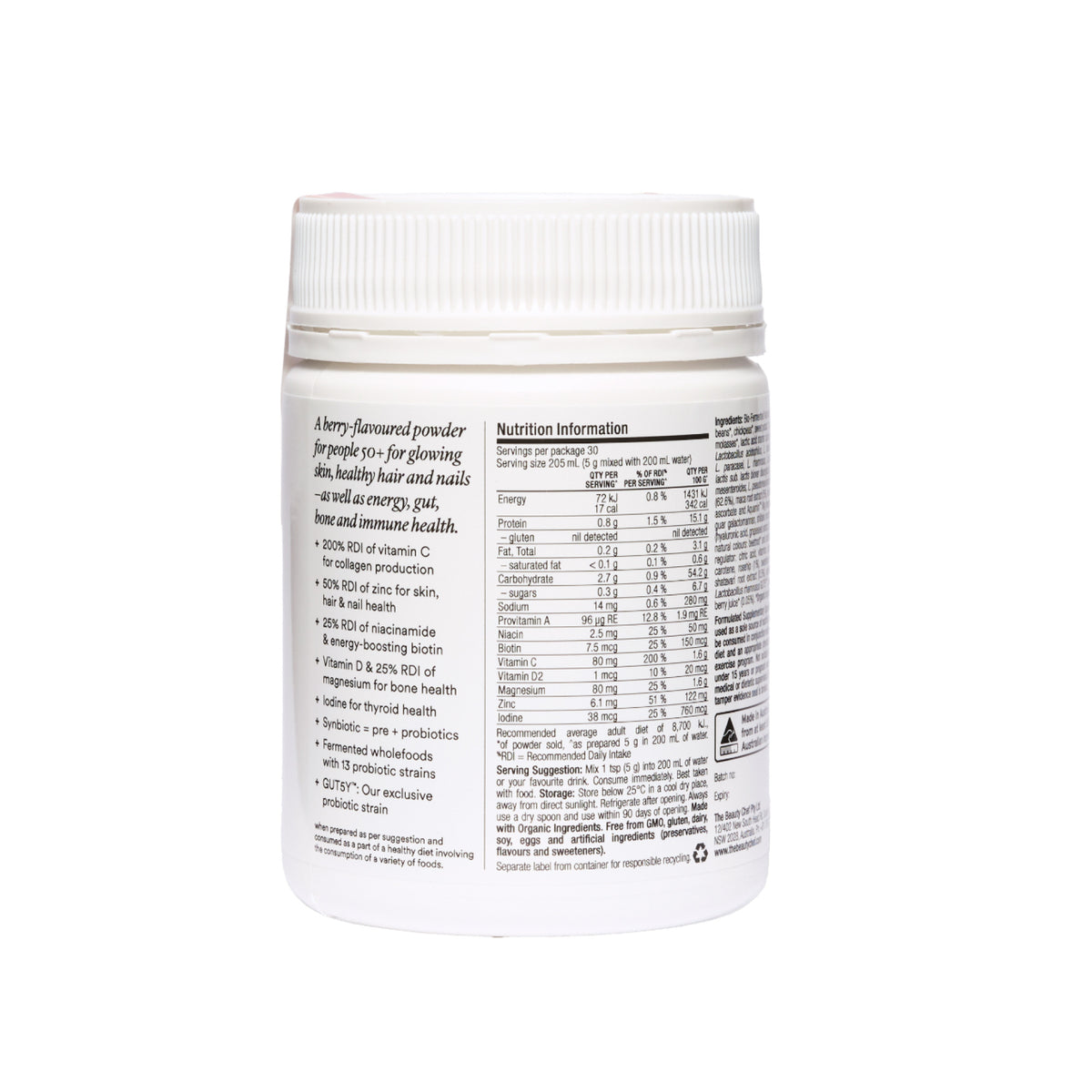 The Beauty Chef Glow Ageless - back of pack with nutrition panel