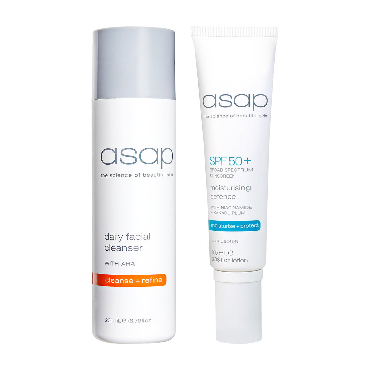 asap Daily Facial Cleanser 200ml + SPF50+ Moisturising Defence+ 100ml Duo
