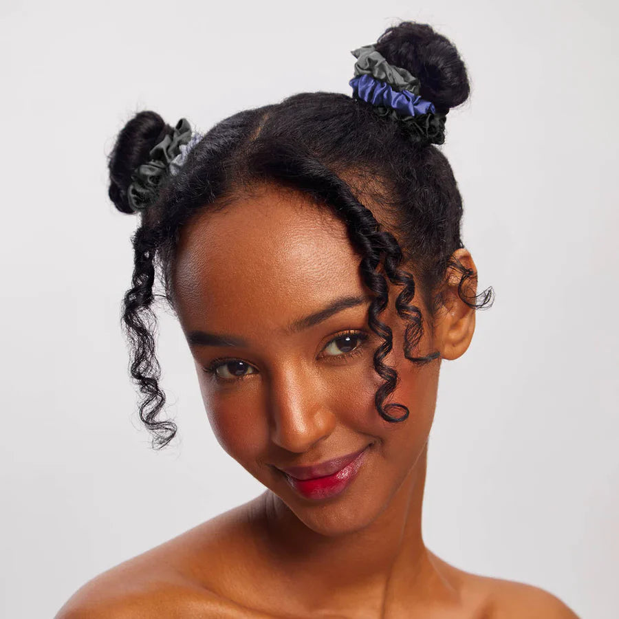 Kitsch Ruched Satin Scrunchies 5pc Set- Midnight