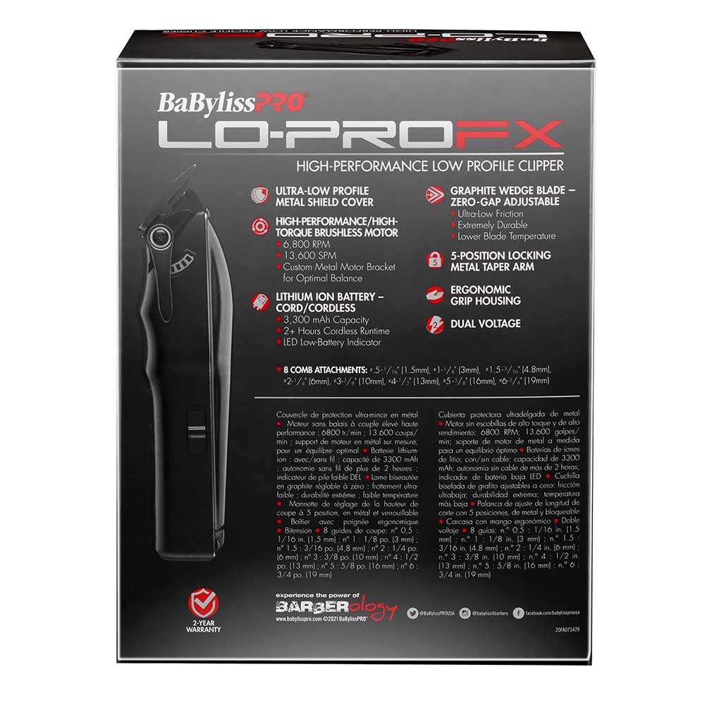 BaBylissPRO Lo-ProFX  Clipper - Black Cord/Cordless