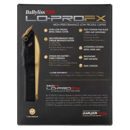 BaBylissPRO Lo-ProFX Clipper - Gold Cord/Cordless