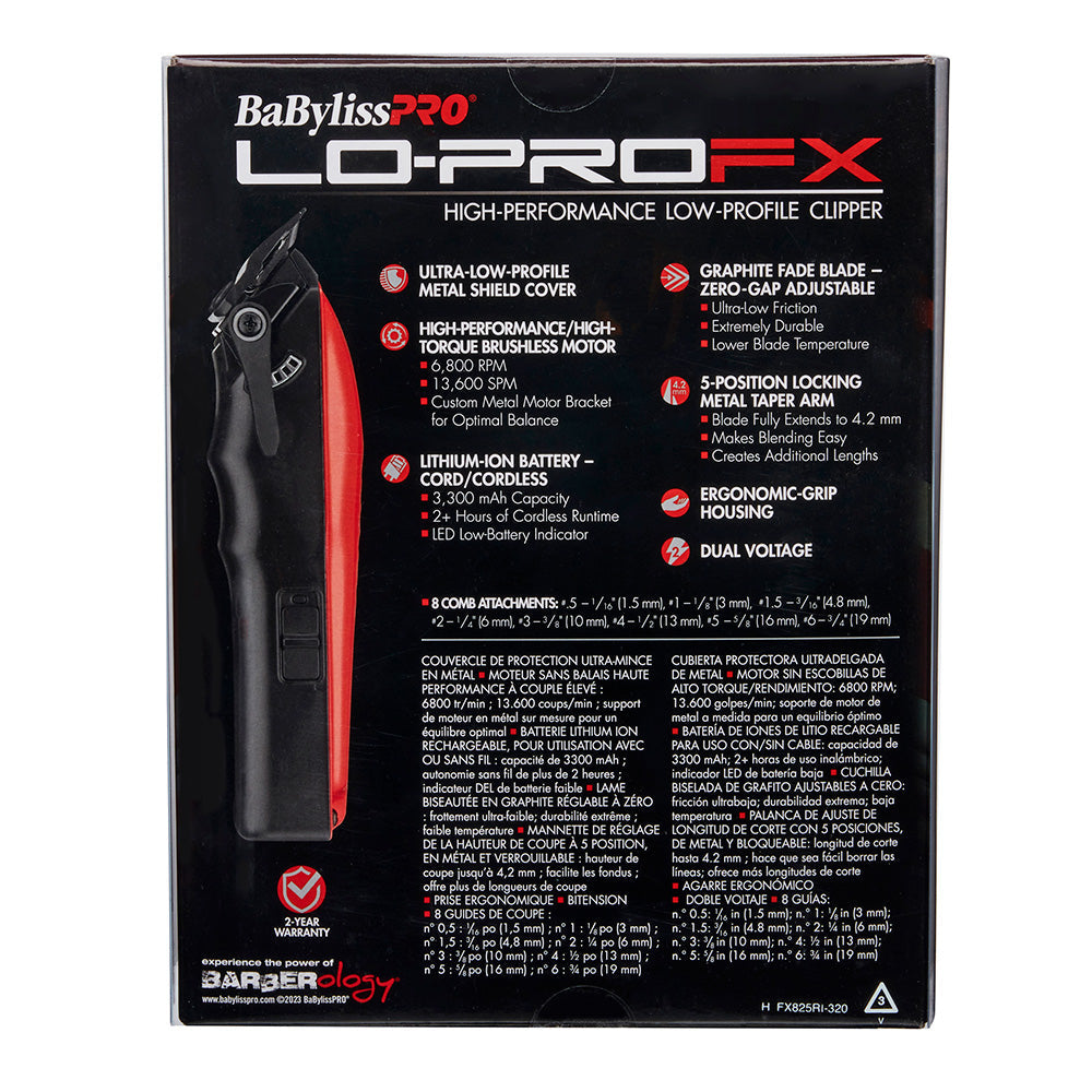 BaBylissPRO Lo-ProFX Clipper - Red Cord/Cordless