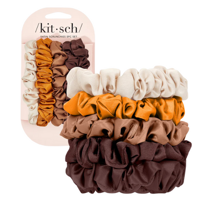 Kitsch Ruched Satin Scrunchies 5pc Set - Sedona