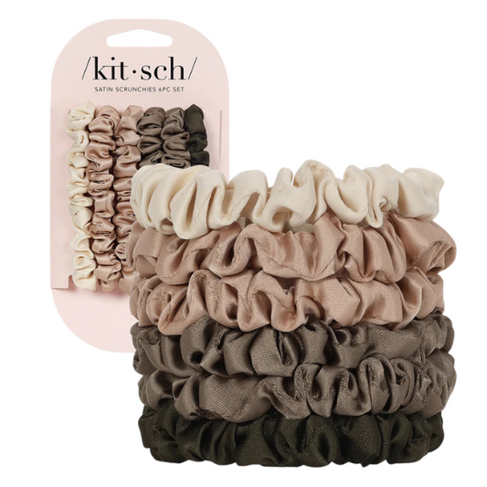 Kitsch Ruched Satin Petite Scrunchies 6pc Set - Eucalyptus