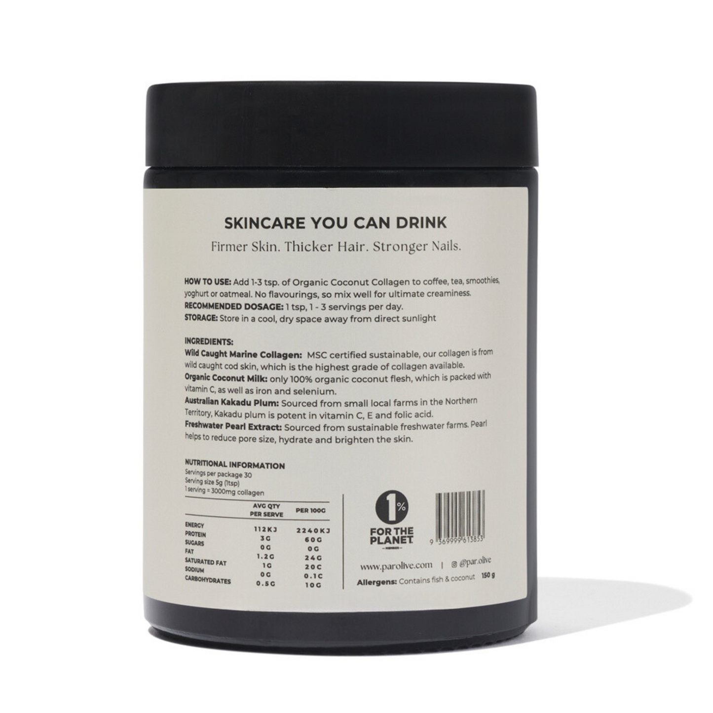 Par Olive PEARL Marine Collagen Superpowder - Organic Coconut - 150g