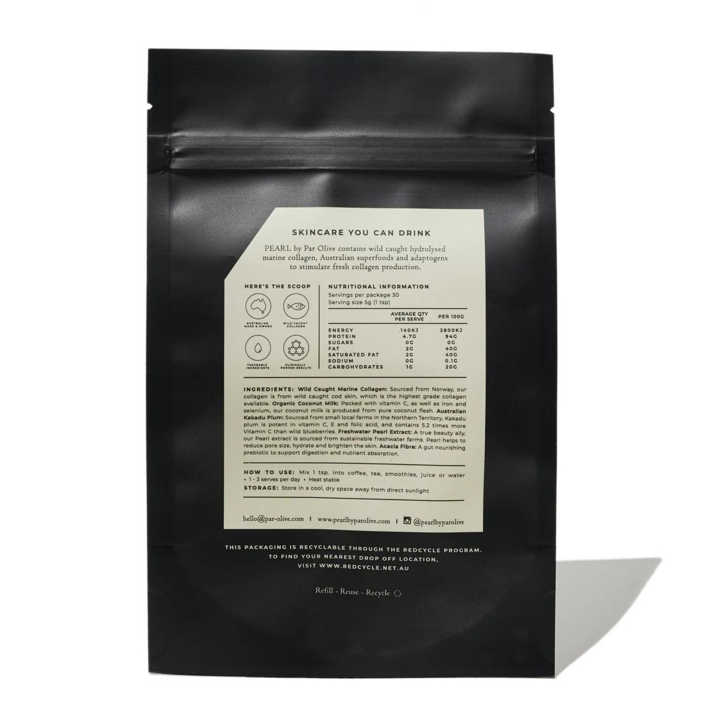 Par Olive PEARL Marine Collagen Superpowder Refill Pouch - Organic Coconut 150g