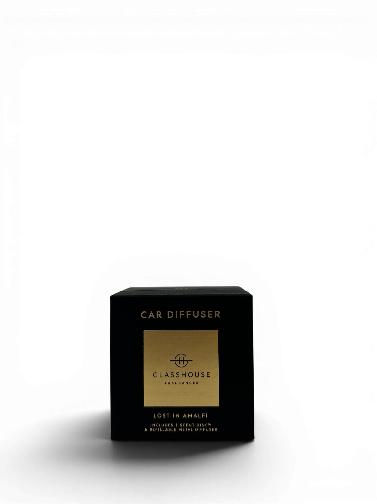 Glasshouse Fragrances Black Car Diffuser - Lost in Amalfi with 1 Replacement Scent Disk