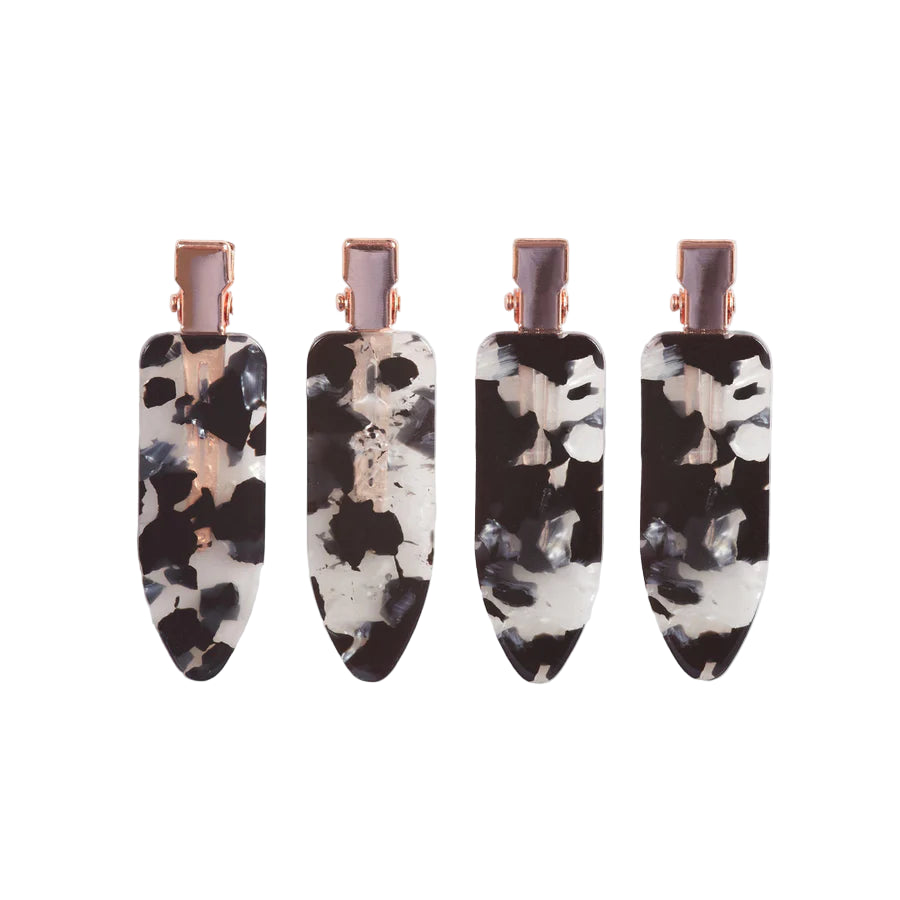Kitsch Recycled Plastic Creaseless Clips 4pc Set - Black Terrazzo