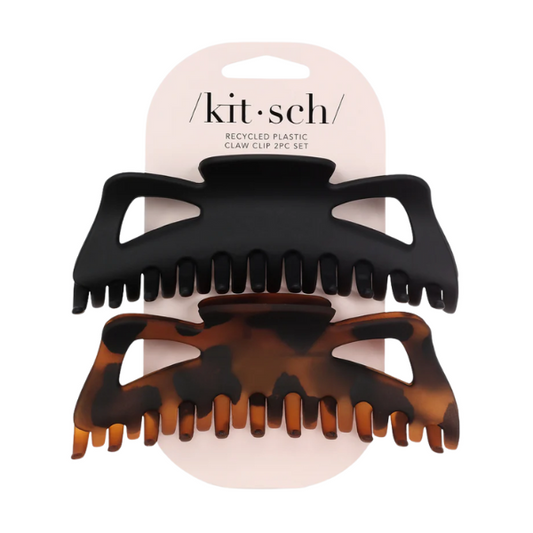 Kitsch Recycled Plastic Classic Claw Clips Jumbo 2pc Set - Black & Tort