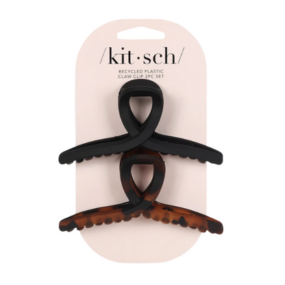 Kitsch Recycled Plastic Loop Claw Clips 2pc Set - Black & Tort