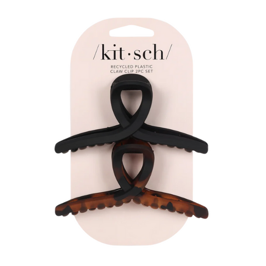Kitsch Recycled Plastic Loop Claw Clips 2pc Set - Black & Tort