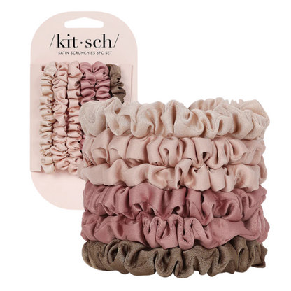 Kitsch Ruched Satin Petite Scrunchies 6pc Set - Terracotta