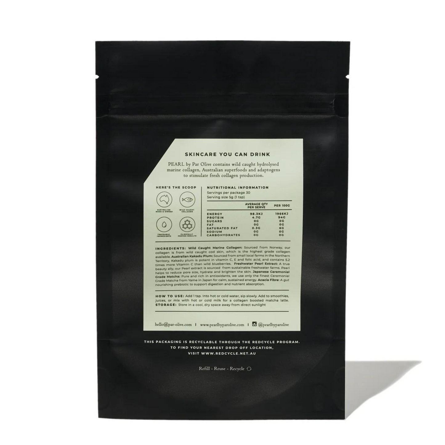 Par Olive PEARL Marine Collagen Superpowder Refill Pouch - Japanese Matcha 150g
