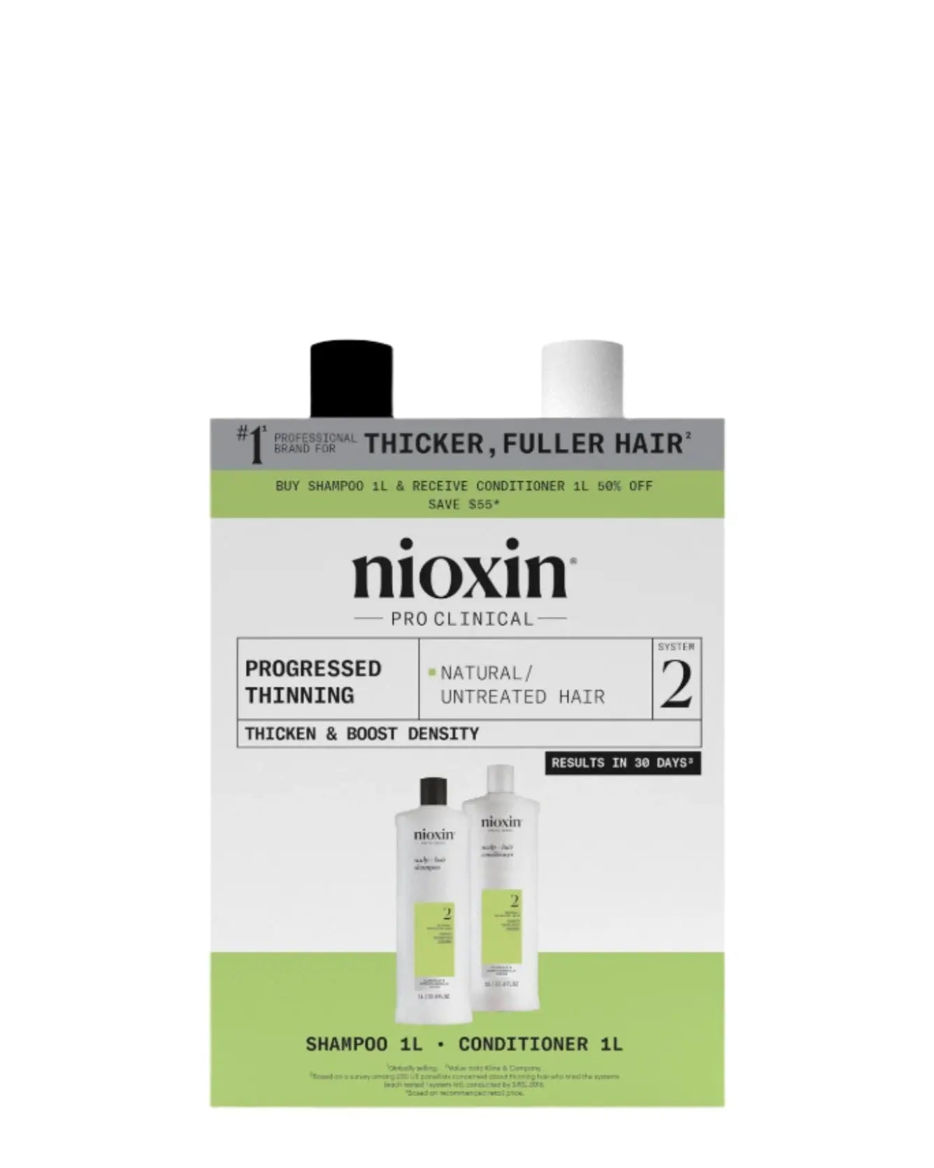Nioxin Scalp + Hair Thickening System 2 Shampoo + Conditioner 1L Duo
