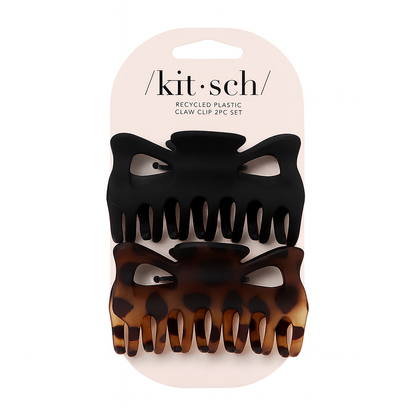 Kitsch Recycled Plastic Medium Classic Claw Clips 2pc Set - Black & Tort