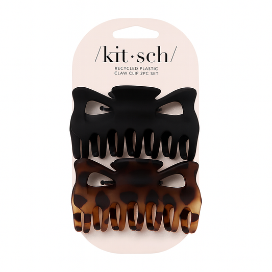 Kitsch Recycled Plastic Medium Classic Claw Clips 2pc Set - Black & Tort