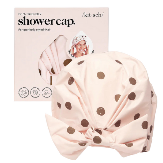 Kitsch Recycled Polyester Luxe Shower Cap - Blush Dot